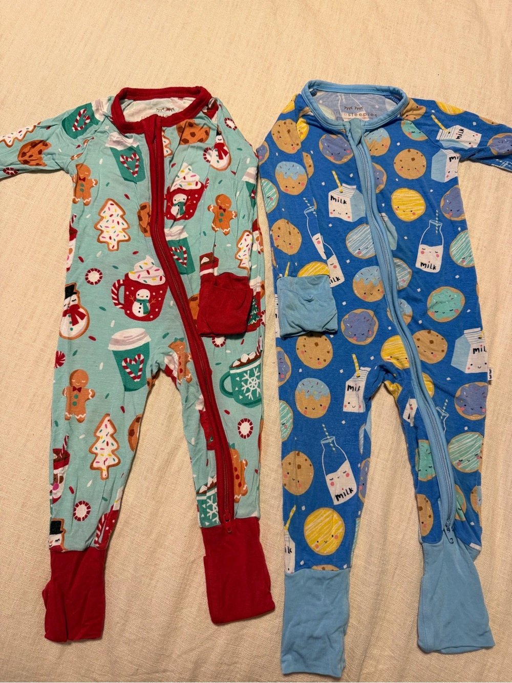 Little Sleepies One-Piece Footed Pajamas - Red & Blue Holiday Cookie Print